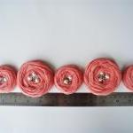 Peachy Pink Fabric Roses Handmade Appliques..