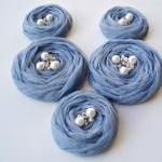 Blue Chiffon Roses Handmade Appliques..